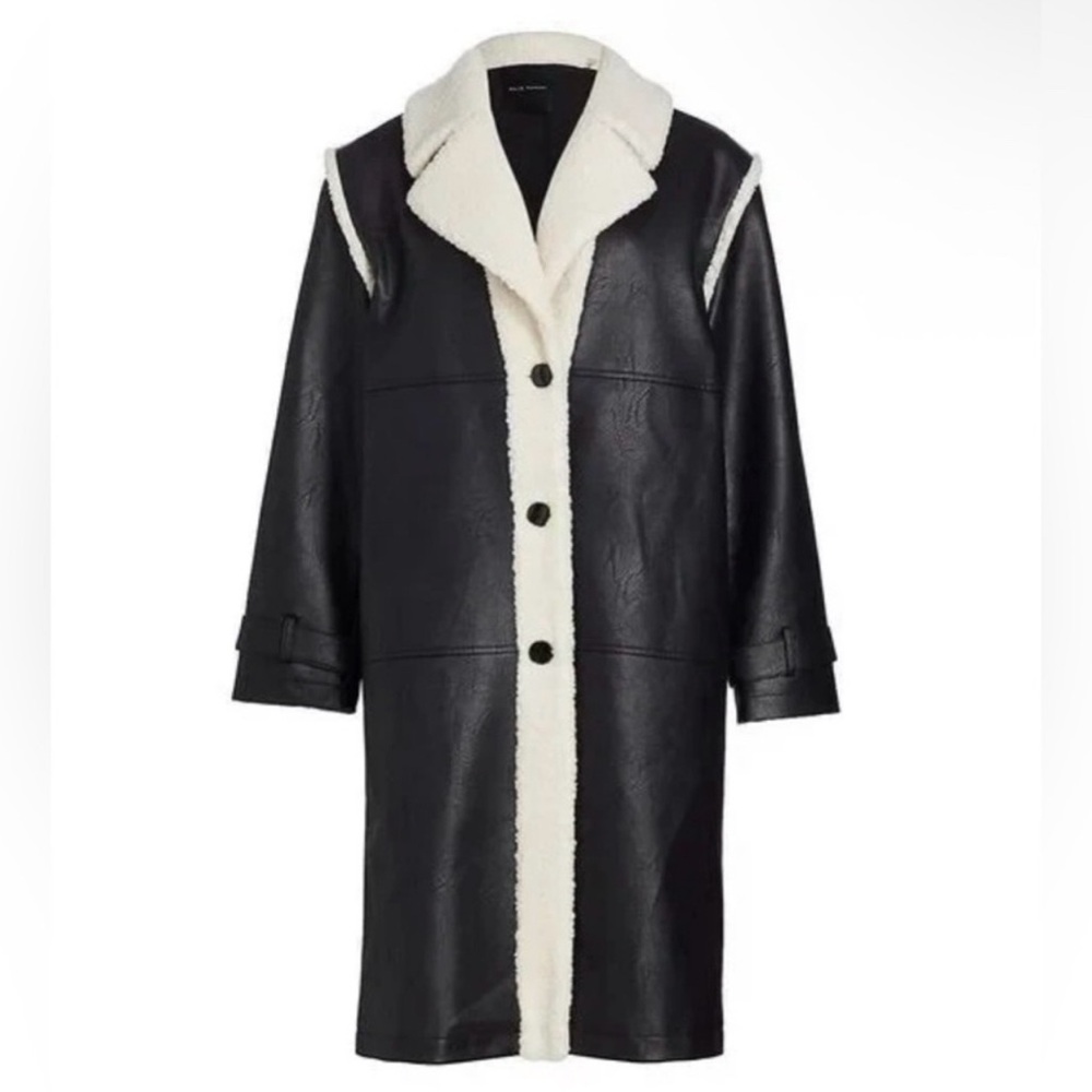 Elie Tahari NWT black vegan leather and faux fur coat. Large. Retail $495.